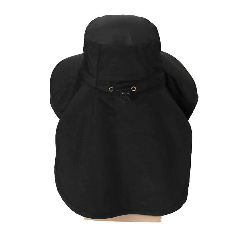 [Australia] - Home Prefer Mens UPF 50+ Sun Protection Hat Wide Brim Fishing Hat with Neck Flap Black 