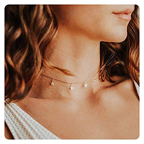 [Australia] - CSIYANJRY99 Star Choker Necklace Gold/Silver Star Necklace Choker for Women Dainty Choker Necklace Holiday Jewelry Gift gold star 