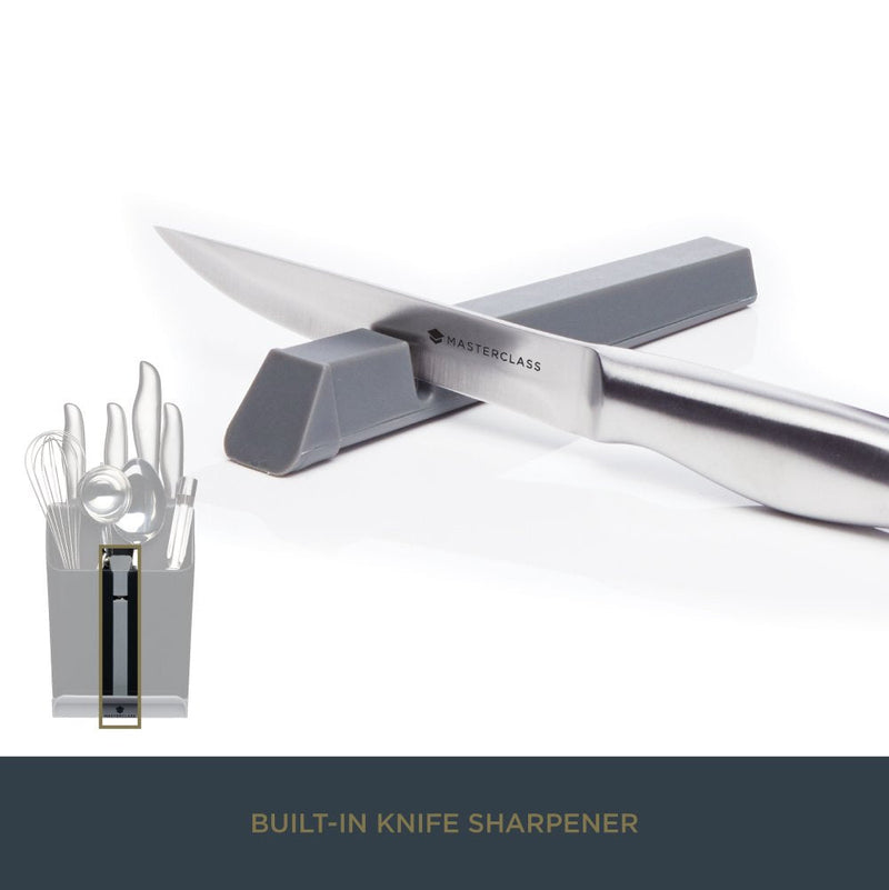 [Australia] - MasterClass Smart Space All-in-1 Knife Block and Utensil Holder with Ceramic Knife Sharpener, 15.5 x 14.5 x 20.5 cm (6" x 5.5" x 8") - Black / Grey 