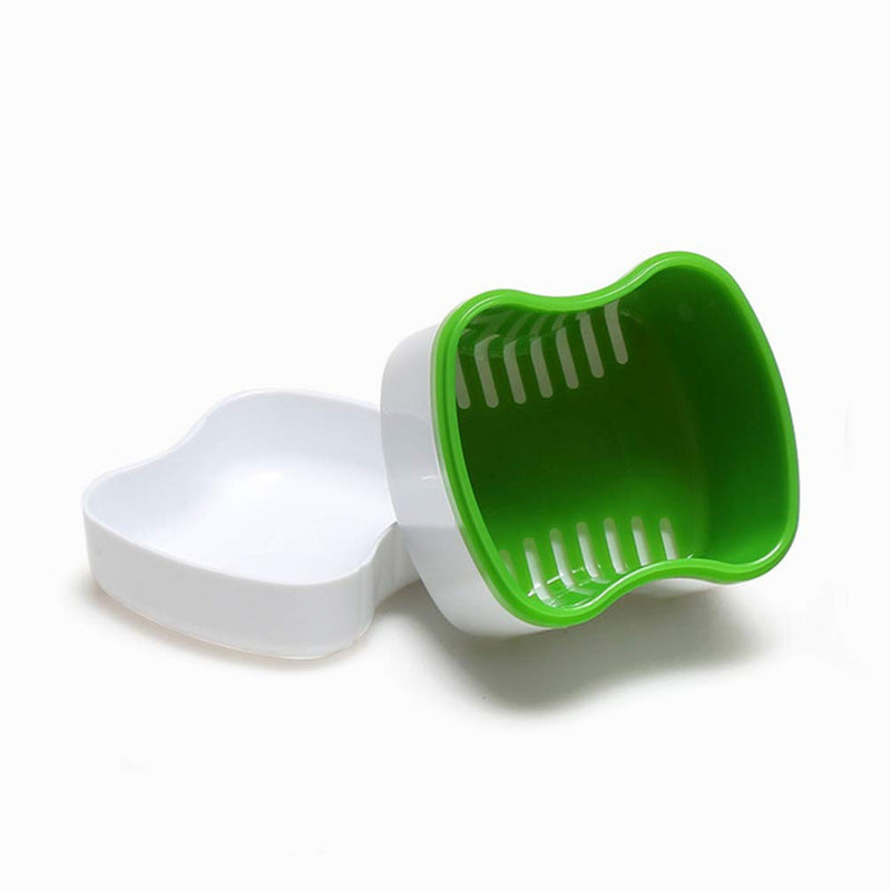 [Australia] - HEALLILY 2Pcs Denture Case Denture Cup with Strainer Retainer Case Denture Bath False Teeth Box Container for Home Travel (Green+Lake Green) Picture 1 