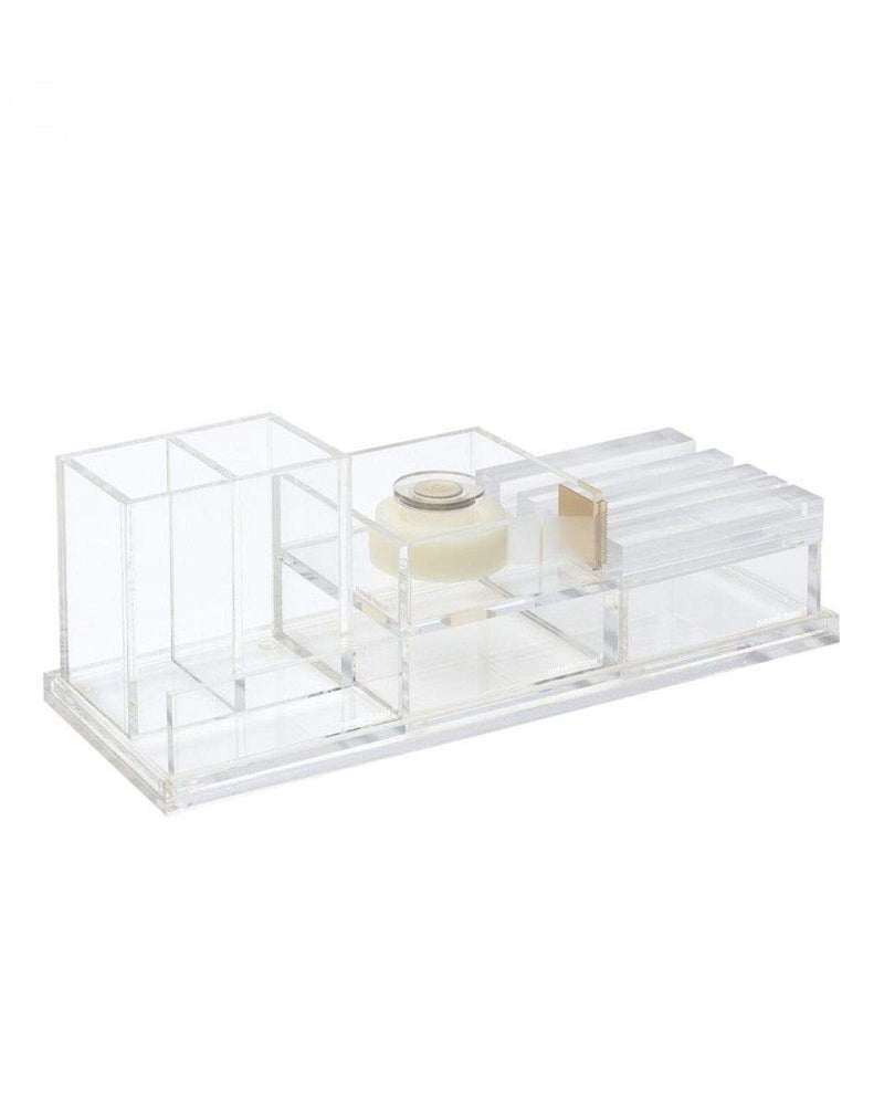 [Australia] - russell+hazel Acrylic Pencil Bloc Two Compartment Pen Cup with Business Card Holder, Clear, 4” x 4” x 4” Dual Pen and Card Holder 