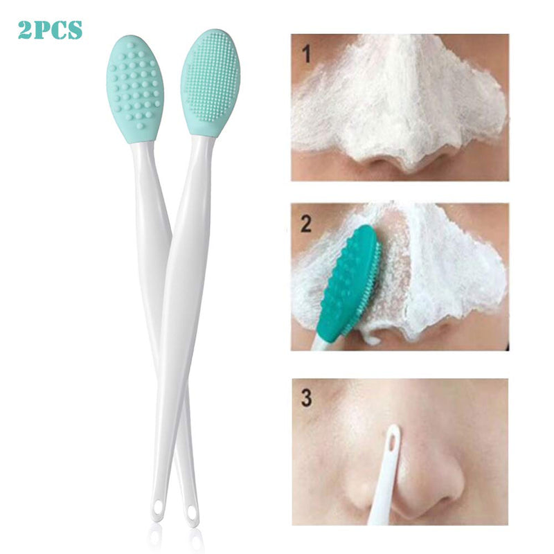 [Australia] - AKOAK 2 Pcs Environmentally Friendly Silicone Head Double-sided Cleaning Brush, Blackhead/Cutin/Pore Brush, Beauty and Skin Care Cleaning Tool (mint green) mint green 