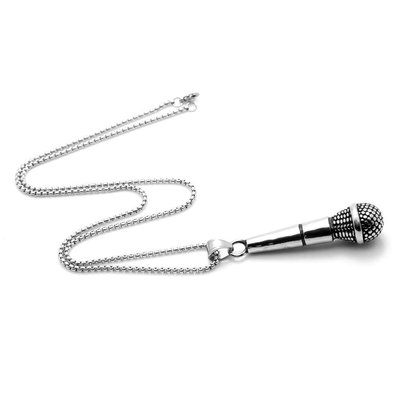 [Australia] - Xusamss Punk Rock Titanium Steel Microphone Pendant Necklace,22inches Box Chain 316l steel 