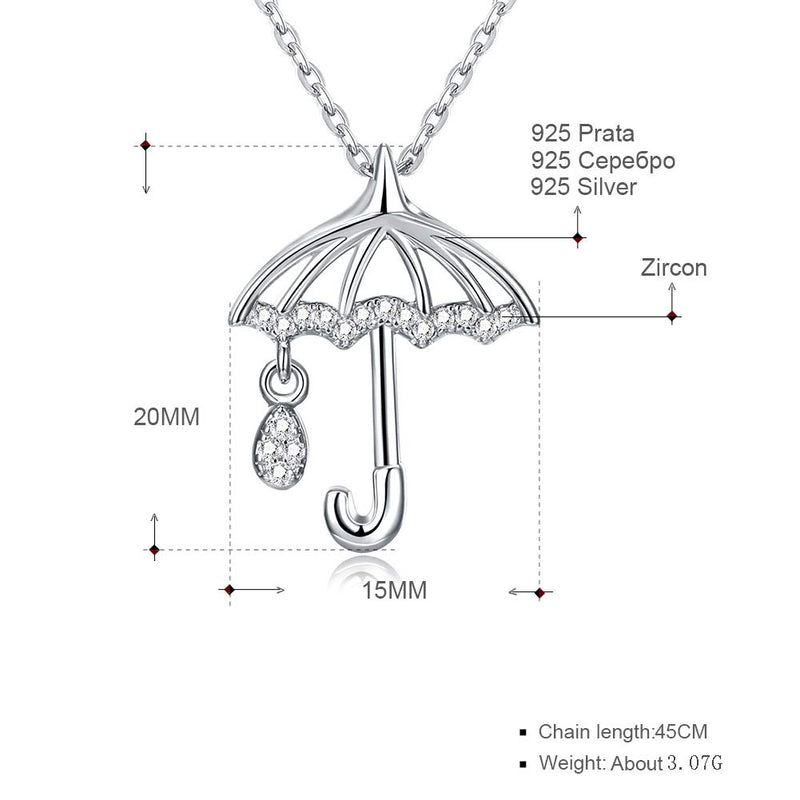 [Australia] - BEAUTY CHARM Women's Sterling Silver Umbrella Pendant Necklace Cubic Zircon Umbrella Necklace 1Silver 