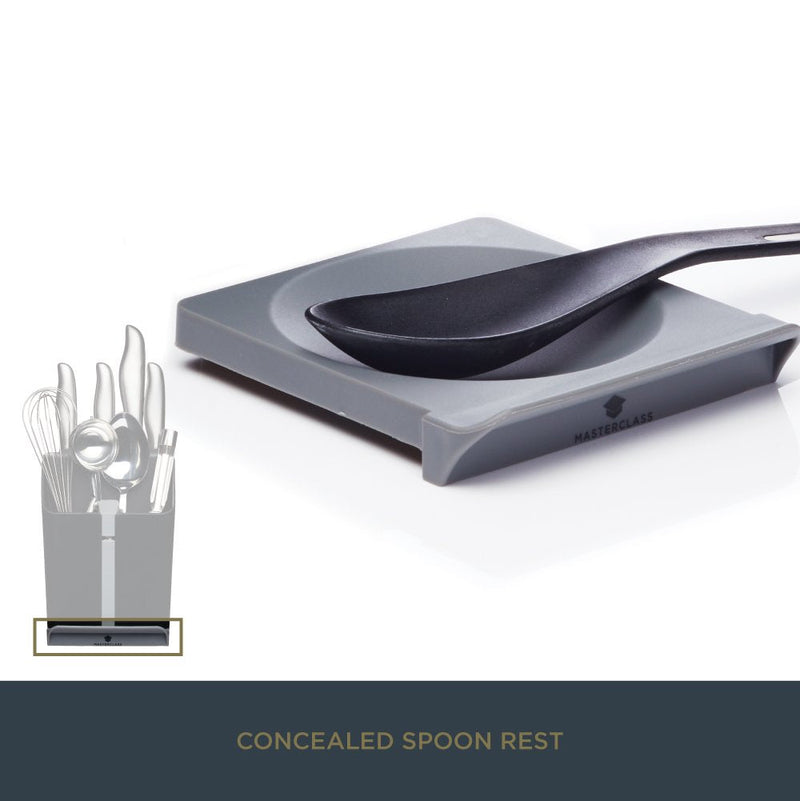 [Australia] - MasterClass Smart Space All-in-1 Knife Block and Utensil Holder with Ceramic Knife Sharpener, 15.5 x 14.5 x 20.5 cm (6" x 5.5" x 8") - Black / Grey 