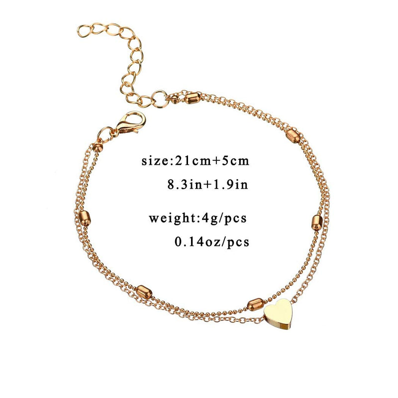 [Australia] - Jeweky Boho Double Love Heart Anklets Ankle Bracelets Chain Beach Foot Jewelry for Women and Girls (Gold) 