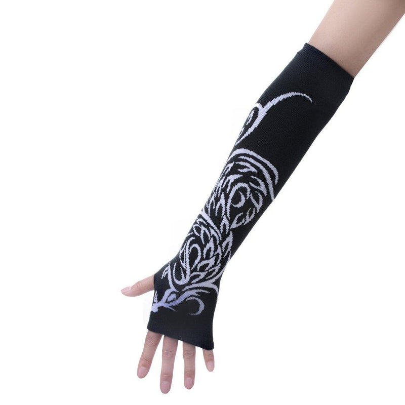 [Australia] - JISEN Women Punk Winter Arm Warmer Knitted Stretchy Soft Fingerless Gloves A-phoenix 