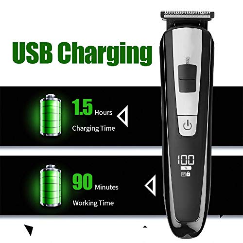 [Australia] - Hair Clippers Beard Trimmer Kit for Men Professional Cordless Hair Mustache Trimmer Hair Cutting Nose Ear Hair Trimmer Groomer Kit, 2 Speed, LED Display USB Rechargeable 5 in 1 