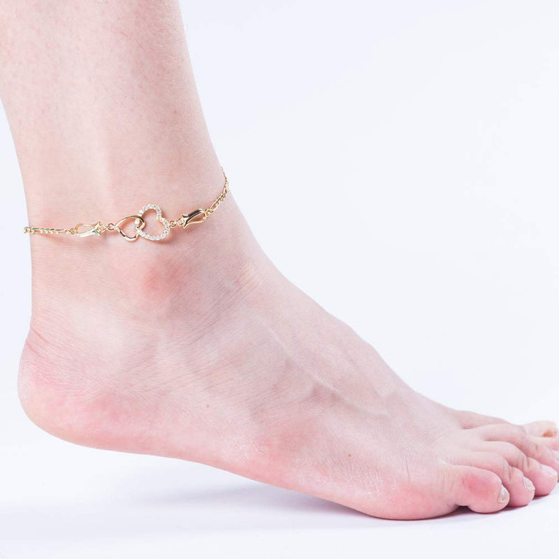 [Australia] - SOFTONES 14K Gold Anklets for Women Cute Zircon Heart Ankle Bracelets for Tenn Girls Boho Beach Foot Bracelet Jewelry Gifts B 