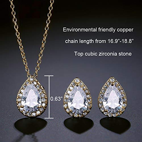 [Australia] - UDORA CZ Tearsdrop Earrings Necklace Jewelry Set for Bridal Bridesmaids 18K Gold 