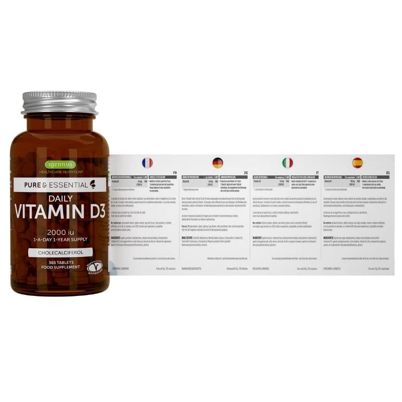 [Australia] - Pure & Essential Daily Vitamin D3 2000iu, 1-Year Supply, Vegetarian, 365 Small Tablets 