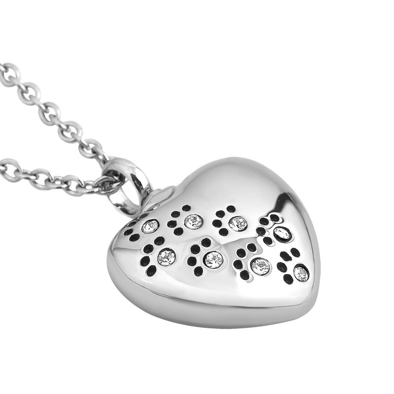 [Australia] - CoolJewelry Urn Necklace for Ashes Love Heart Keepsake Pendant Pet Footprints Birthstone Cremation Memorial Jewelry for Men Women White 