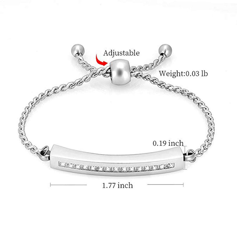 [Australia] - Hearbeingt Memorial Bracelet, Cremation Jewelry Urn Bangle for Ashes, Adjustable Classic Crystal Cremation Keepsake Ashes Holder Made of Stainless Steel with Free Fill Kit Silvery 