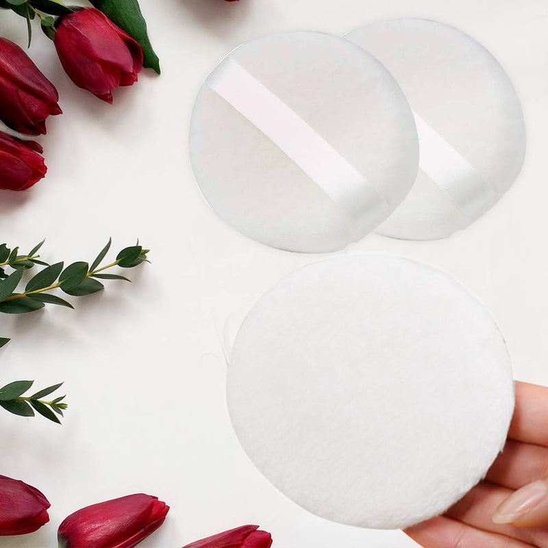 [Australia] - 5 PCS Large Powder Puff, 4.13 Inch Velour Body Powder Puff Round Fluffy Powder Puffs Ultra Soft Body Puff Washable for Loose Body Powder Face Powder Baby Powder Makeup with Ribbon and Case 