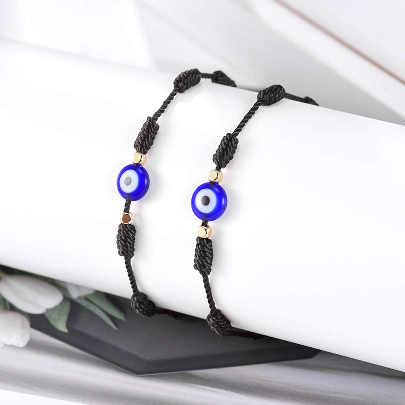 [Australia] - Tarsus Evil Eye 7 Knot Lucky Bracelets Adjustable Red String Amulet for Women Men Little Boys & Girls Black 2pcs 