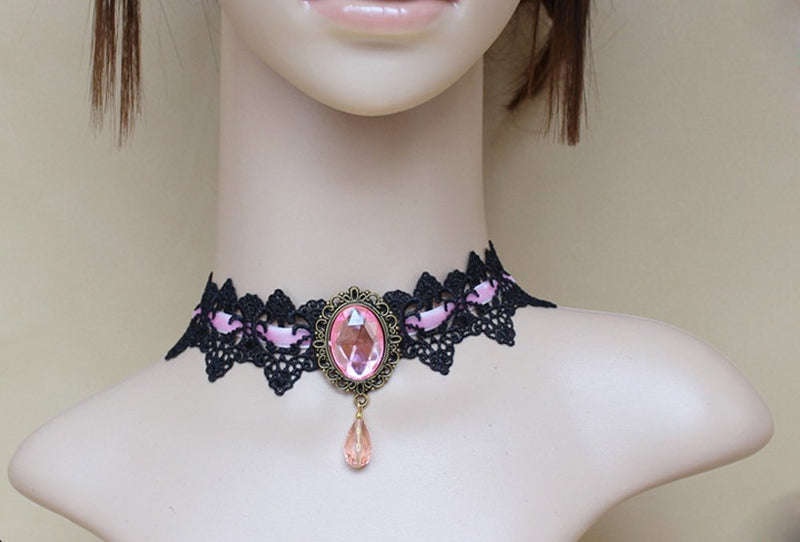 [Australia] - Charm.L Grace Black Lace Gothic Lolita Pendant Choker Necklace Earrings Set 51PK 