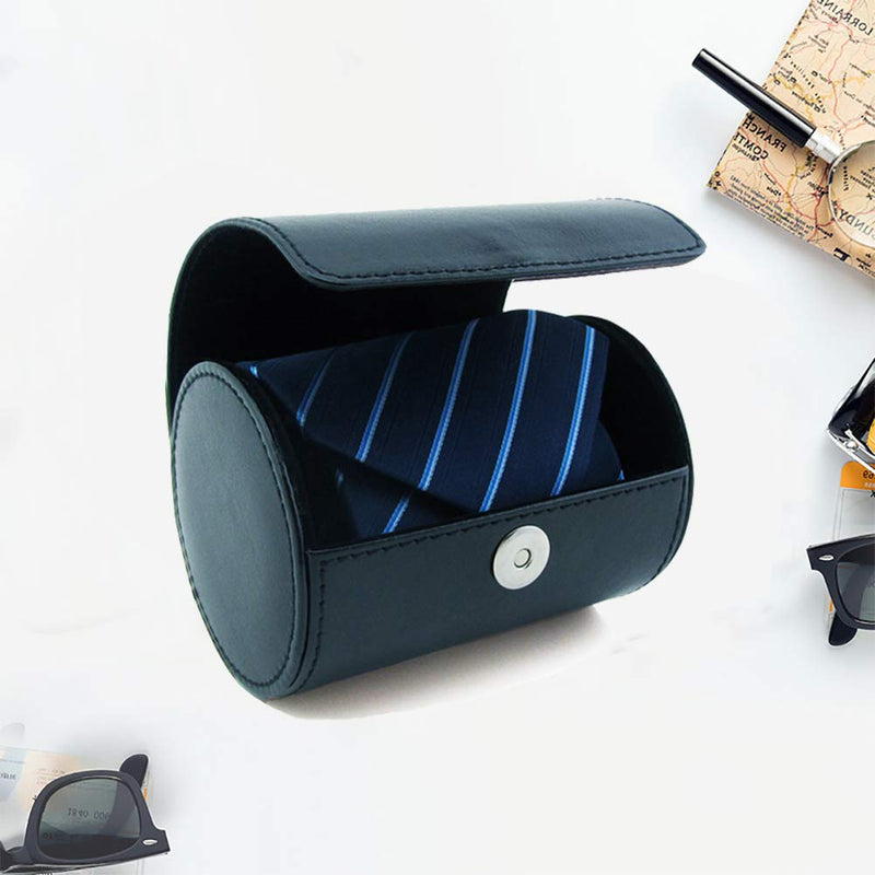 [Australia] - WAJJ Men's Necktie Travel Case, Tie Anti-Wrinkle Organizer Box - Formal Cylinder Shape (Blue) 