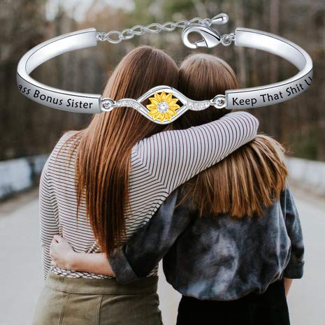 [Australia] - FEELMEM Sunflower Friendship Jewelry You are a Badass Bonus Sister Keep That Shit Up Bracelet BFF Gift Unbiological Sister Gift for Bonus Sister bonus sister-bracelet 