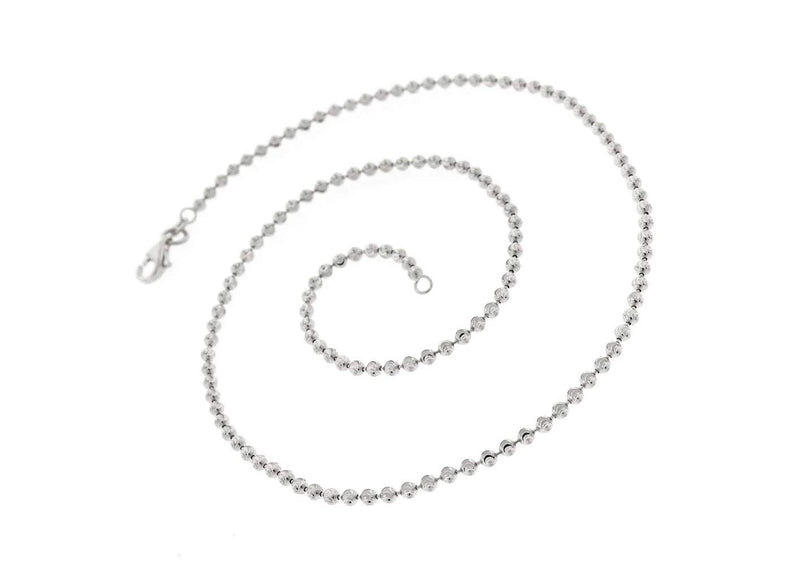 [Australia] - 925 Sterling Silver Moon Cut Bead Chain Necklace, 2MM 3MM 4MM-Dog Tag Ball Link Necklace, Silver Beaded Necklace in,Rhodium and Yellow Gold,Men and Women, Silver Jewelry Gift, 16-36 18.0 Inches 