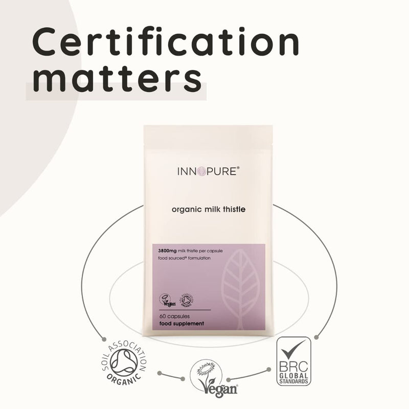 [Australia] - INNOPURE Organic Milk Thistle Capsules - Premium Quality, High Strength 1 Capsule Provides 3800mg - Soil Association & Vegan Society Certified - 80% Silymarin (60 Capsules) UK Made 