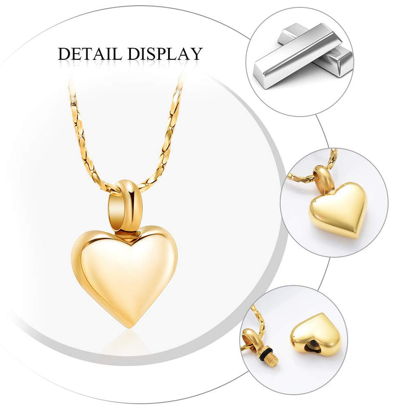 [Australia] - Imrsanl Small Heart Cremation Urn Necklace for Ashes Stainless Steel Memorial Ash Pendant Keepsake Jewelry Gold 