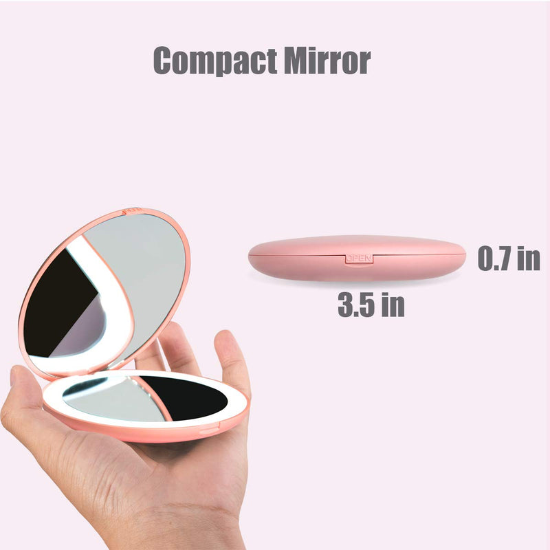 [Australia] - LED Travel Makeup Mirror, 3.5 inch Lighted Compact Mirror, 10X Magnification, Handheld, Double Sided, Portable Folding Mirror for Pocket, Purse, Gift, Pink, Round 3.5" Pink 