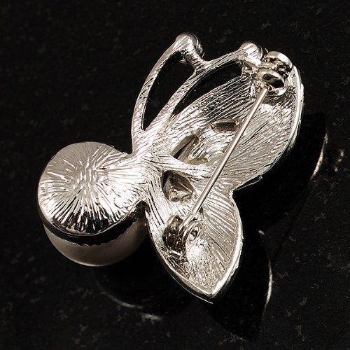 [Australia] - Avalaya Tiny Crystal Butterfly Brooch (Silver Tone) 