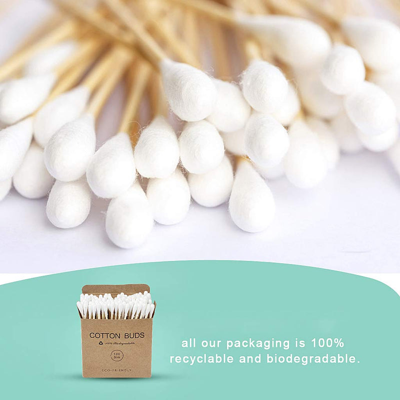 [Australia] - SWKJ 2 Packs Set(200 PCS) Bamboo Cotton Buds Eco-Friendly Cotton Ear Buds Swabs with Bamboo Handle Recyclable and Biodegradable Cotton Swabs for Makeup Cleaning Ear Cleaning and Wound Cleaning 