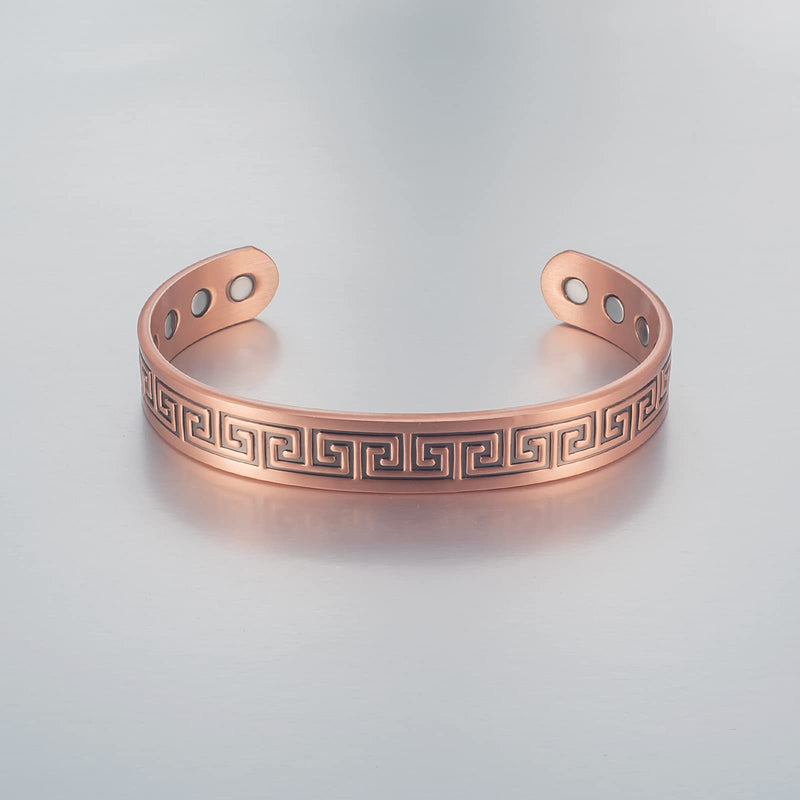 [Australia] - EnerMagiX Copper Bracelets for Men Women Copper Magnetic Bracelet Retro Square Pattern Magnetic Bracelet with 8 Magnets Cuff Bangle 