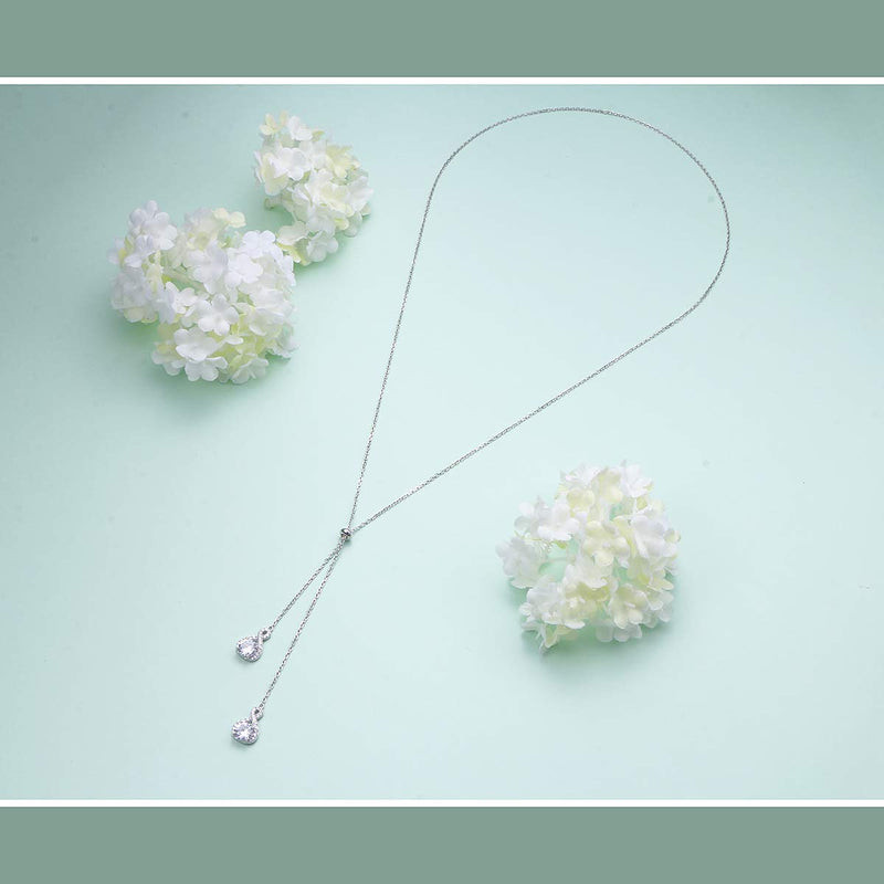[Australia] - Double Layered Necklace S925 Sterling Silver Y Shape Lariat Necklace Long Chain Women Girls Jewelry infinity 
