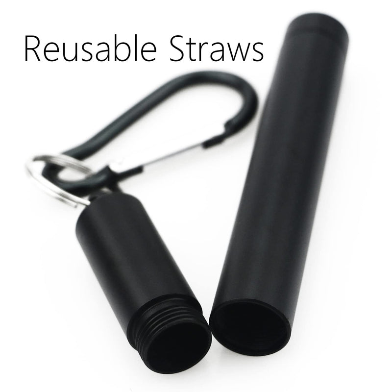 [Australia] - Metal Straw Drinking, 3 Pcs Collapsible Reusable Ttravel Straws with Metal Case Keychain Cleaning Brushes for Home Office School 