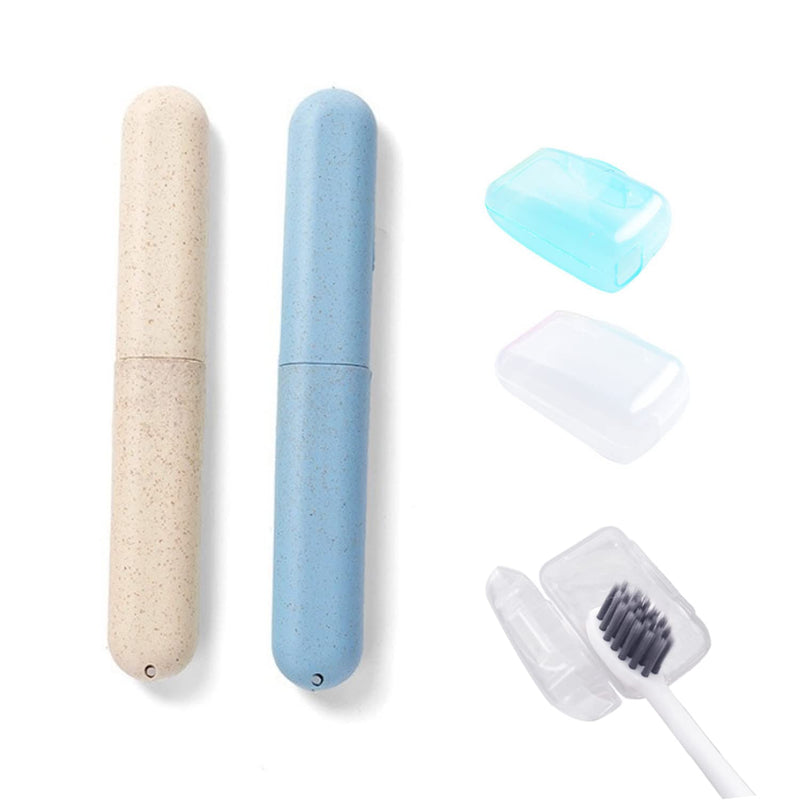 [Australia] - MUEEAD 2pcs Toothbrush case, 2pcs Toothbrush Head Protective Cover, Portable Toothbrush Protective Box, Ventilated Toothbrush Storage Box, Suitable for Business Trips and Travel (2 Colors) Blue, Beige 