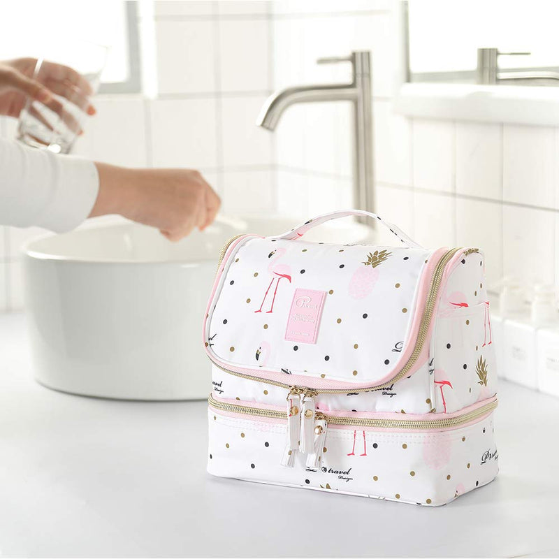 [Australia] - Tuscall Travel Toiletry Bag Hanging Wash Bag with Hanging Hook for Toiletries, Cosmetics - Waterproof Shower Bag for Women, Business, Gym (Pink Flamingo) Pink Flamingo 