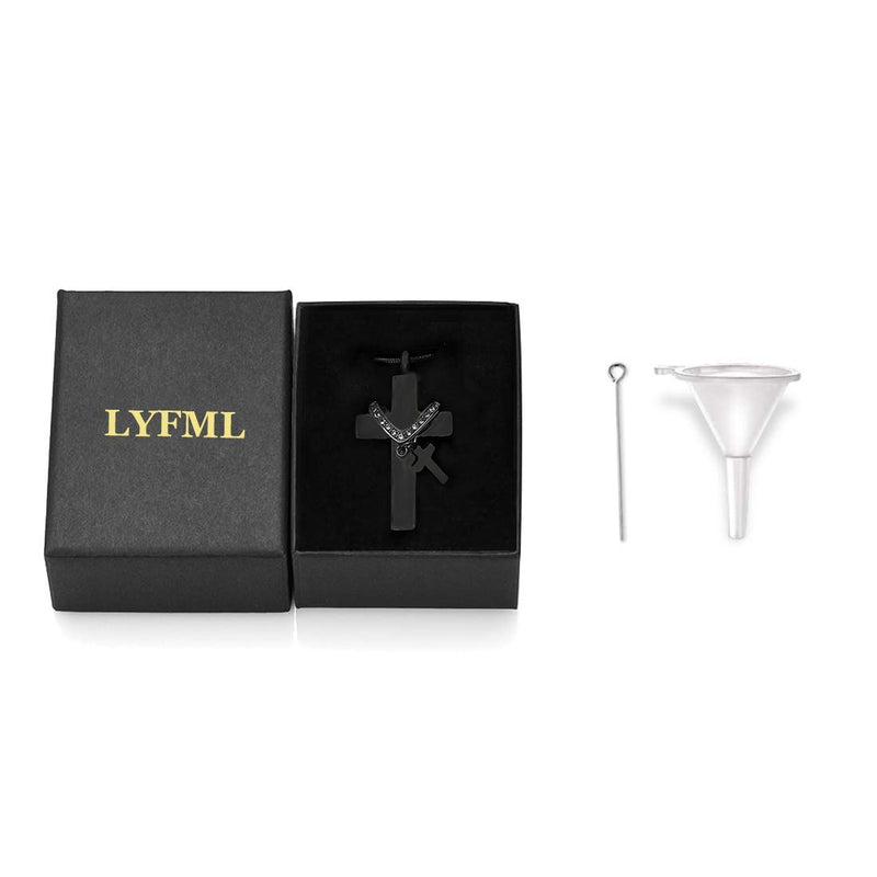 [Australia] - LYFML Titanium Steel Cross Memorial Cremation Jewelry for Ashes, Urn Necklace Pendant Keepsake Inlaid with Crystal, Come with Filling Kit Black 