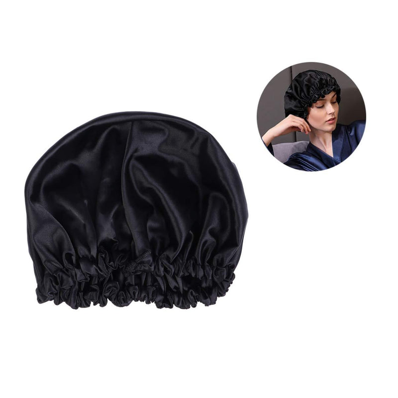 [Australia] - SUPVOX Sleep Night Cap Silk Satin Wide Band Bonnet Night Head Cover Soft Hair Turbans for Women Hair Beauty Hair Care Cap (Black) Black 