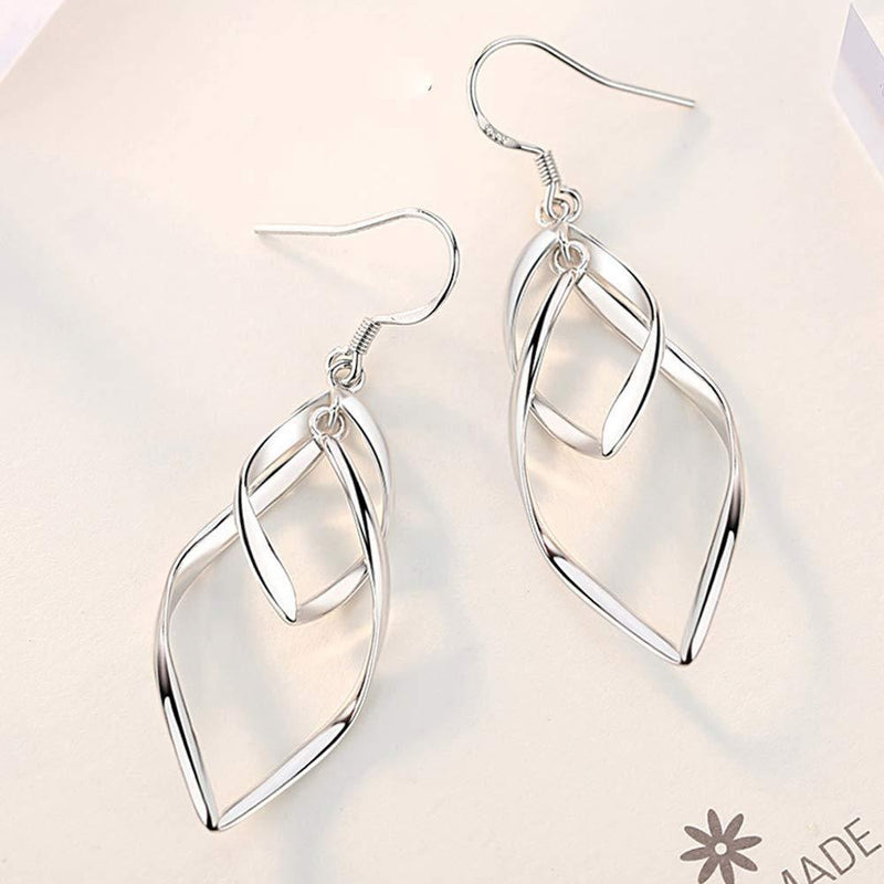 [Australia] - Kämise Womens Drop Earrings, 925 Sterling Silver Double Twist Wave Endless Drop Dangle Hooks Earring, Hypoallergenic Gift for Girls Ladies Friends, Engagement Wedding Anniversary Birthday Jewellery 