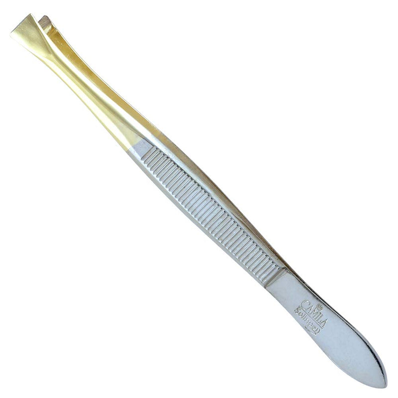 [Australia] - Camila Solingen CS31 3 1/2" Gold Tipped, Surgical Grade, German Stainless Steel Tweezers (Straight) - Flawless Facial Hair and Eyebrow Shaping and Removal for Men/Women Straight 