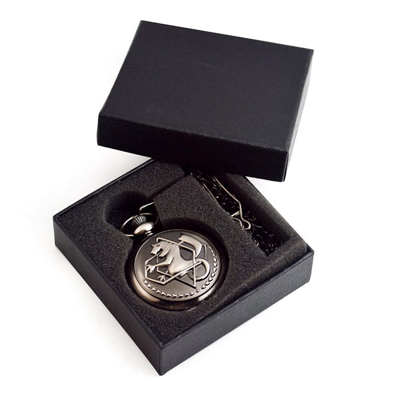 [Australia] - Fullmetal Alchemist Pocket Watch with Chain for Cosplay Accessories Anime Men Brotherhood Watch FMA-Black 