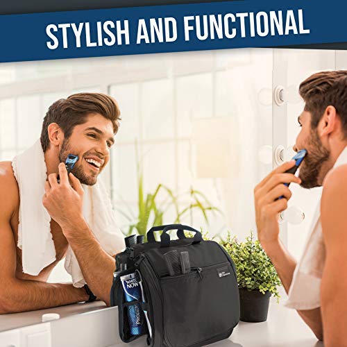 [Australia] - Hanging Travel Toiletry Bag for Men and Women – Large Cosmetics, Makeup and Toiletries Organizer Kit with 19 Compartments, YKK Zippers, XXL Metal Swivel Hook, Water-Resistant Nylon Black 