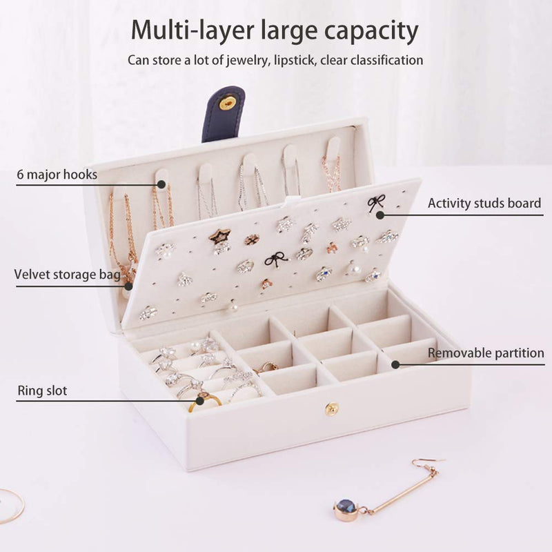 [Australia] - Fullgaden Jewelry Box,Necklace Ring Storage Organizer Double Layer Travel Synthetic Leather Jewel Cabinet Gift Case for Women, White 