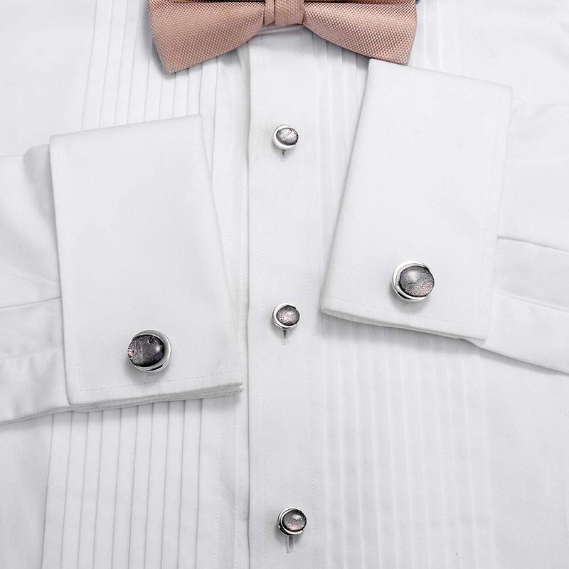 [Australia] - HAWSON Cufflinks and Tuxedo Shirt Studs Set for Men, Black Imitation Pearl Cufflinks for Men and Women Silver with Star Stone 