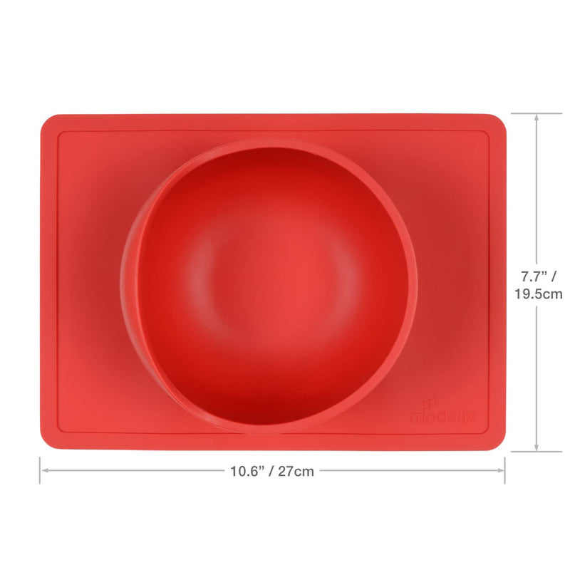 [Australia] - Modaliv Scooper Bowl with Silicone Placemat Suction Base (34oz) - Food Grade Silicone Suction Bowls - Dishwasher and Microwave Safe Adaptive Equipment (Red) Red 