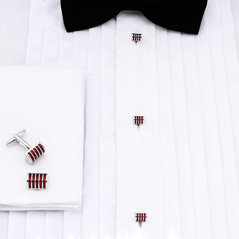 [Australia] - HAWSON Graceful Enamel Tuxedo Cufflinks and Studs Set for Wedding Accessories 2+6 Red 