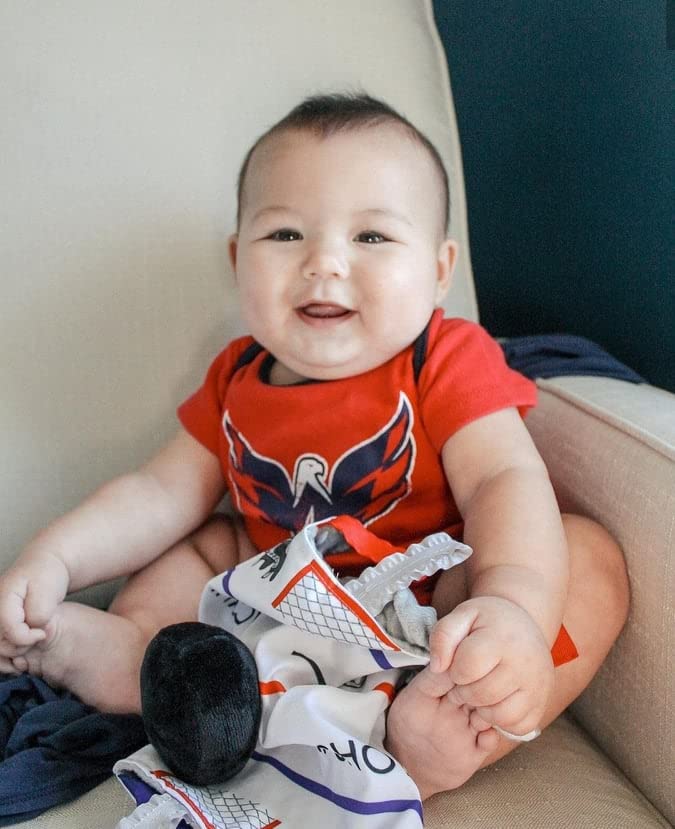 [Australia] - Baby Hockey Toy, Educational & Teething Closed Ribbon Tag Lovey Blanket with Security Plush: 10"X10" (Hockey) 
