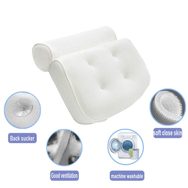 [Australia] - Bath Pillow Bathtub Pillow with Upgraded Non-slip Suction Cups, Extra Thick Spa Bathtub Cushion for Head, Neck, Back and Shoulder Support, Fits Jacuzzi & Hot Tubs (White) White 