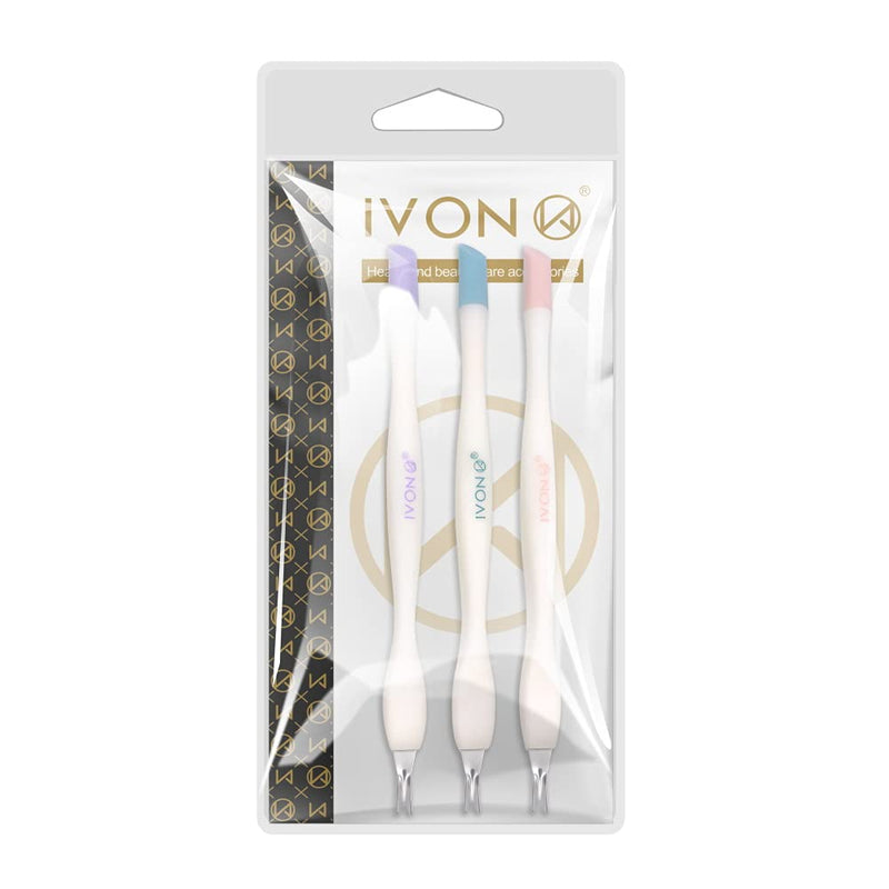 [Australia] - IVON Cuticle Trimmer with Pusher, 3pcs Rubber Tip Cuticle Tool for Nail Art Cream White 