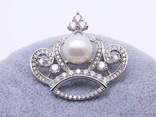 [Australia] - JYX Crwon Brooch 10mm White Freshwater Cultured Pearl Brooch-Silver Tone 