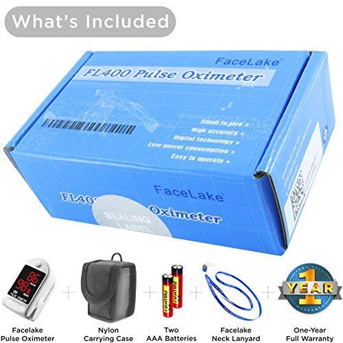 [Australia] - Facelake FL400 Pulse Oximeter with Neck/wrist Cord, Carrying Case and Batteries- White 