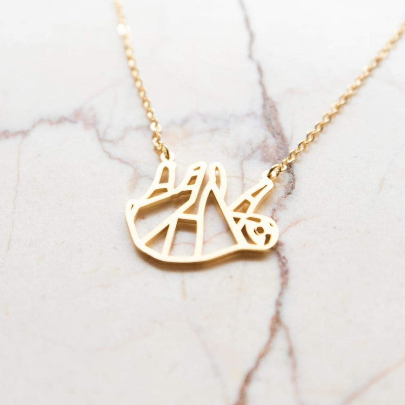 [Australia] - La Menagerie Sloth Gold Origami Jewelry & Gold Geometric Necklace – 18 Karat Plated Gold Necklace & Sloth Necklaces for Women – Sloth Necklace for Girls & Origami Necklace 