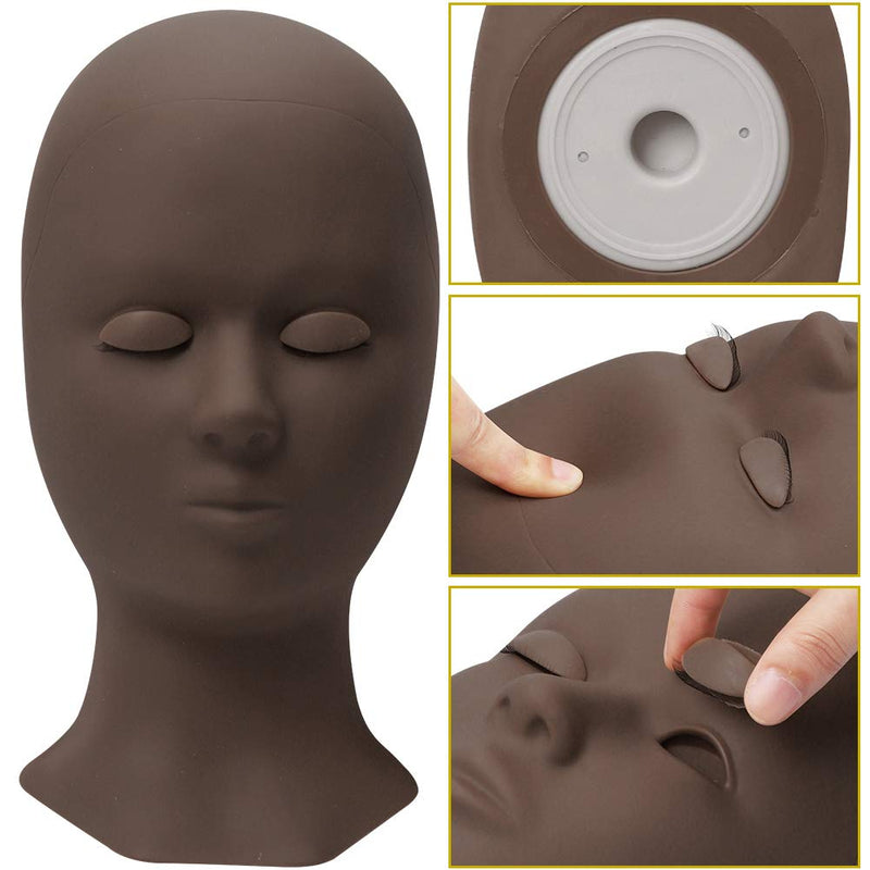 [Australia] - Lash Mannequin Head with 4 Pairs Removable Eyelids Eyelash Mannequin Extension Practice Head Rubber Model Head Set for Training Makeup Complexional Realistic Skin by GEMERRY (Dark Brown Set) Dark brown Set 